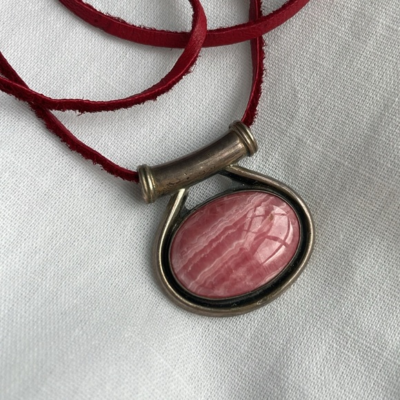 H. SPENCER STERLING Fiery Crystal Gemstone Pendant on Red Leather Cord - Picture 2 of 3